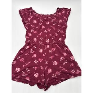 Old Navy Girls Floral Romper Size 12 Maroon Sleeveless Summer One Piece